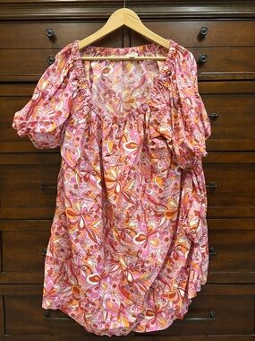 a.n.a 2X Floral Linen Blend Blouse Puff Sleeve Pockets Plus Size Boho Pink Top